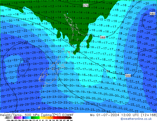 Z500/Yağmur (+YB)/Z850 ECMWF Pzt 01.07.2024 12 UTC