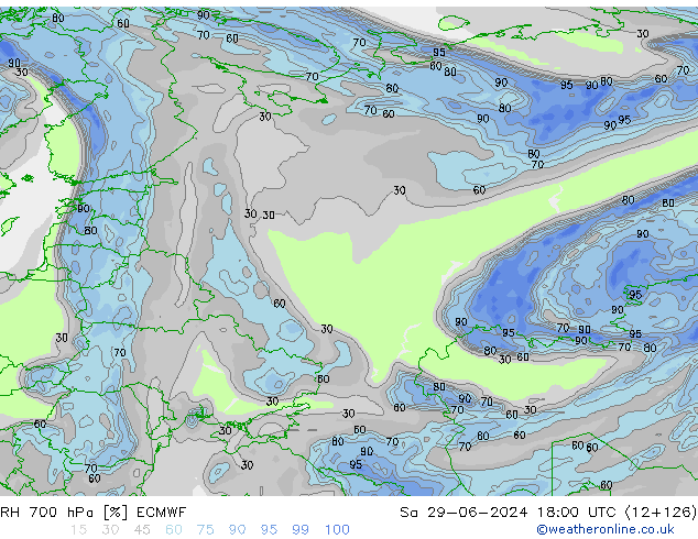 RH 700 hPa ECMWF sab 29.06.2024 18 UTC