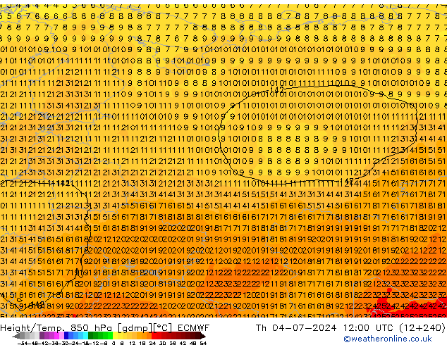 Z500/Rain (+SLP)/Z850 ECMWF Čt 04.07.2024 12 UTC