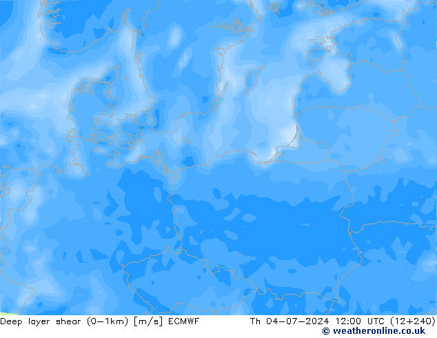 Deep layer shear (0-1km) ECMWF  04.07.2024 12 UTC