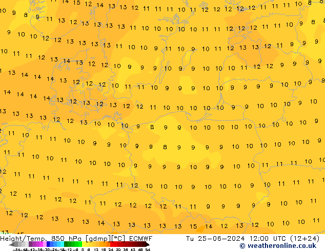 Z500/Rain (+SLP)/Z850 ECMWF Út 25.06.2024 12 UTC