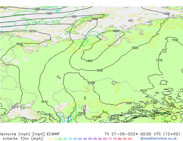 Isotachs (mph) ECMWF gio 27.06.2024 00 UTC