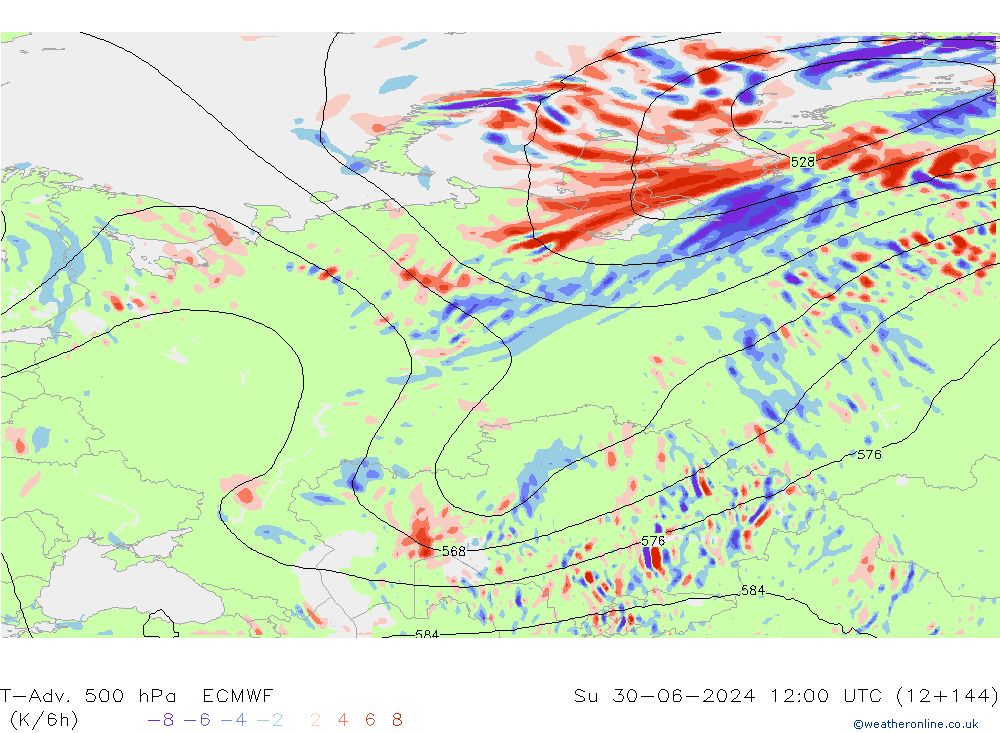 T-Adv. 500 hPa ECMWF nie. 30.06.2024 12 UTC