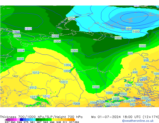 700-1000 hPa Kalınlığı ECMWF Pzt 01.07.2024 18 UTC