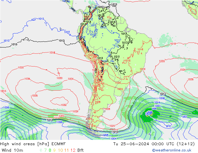 High wind areas ECMWF Tu 25.06.2024 00 UTC
