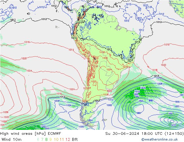 High wind areas ECMWF Su 30.06.2024 18 UTC