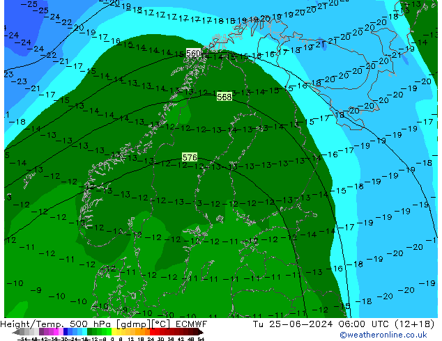 Z500/Rain (+SLP)/Z850 ECMWF Tu 25.06.2024 06 UTC