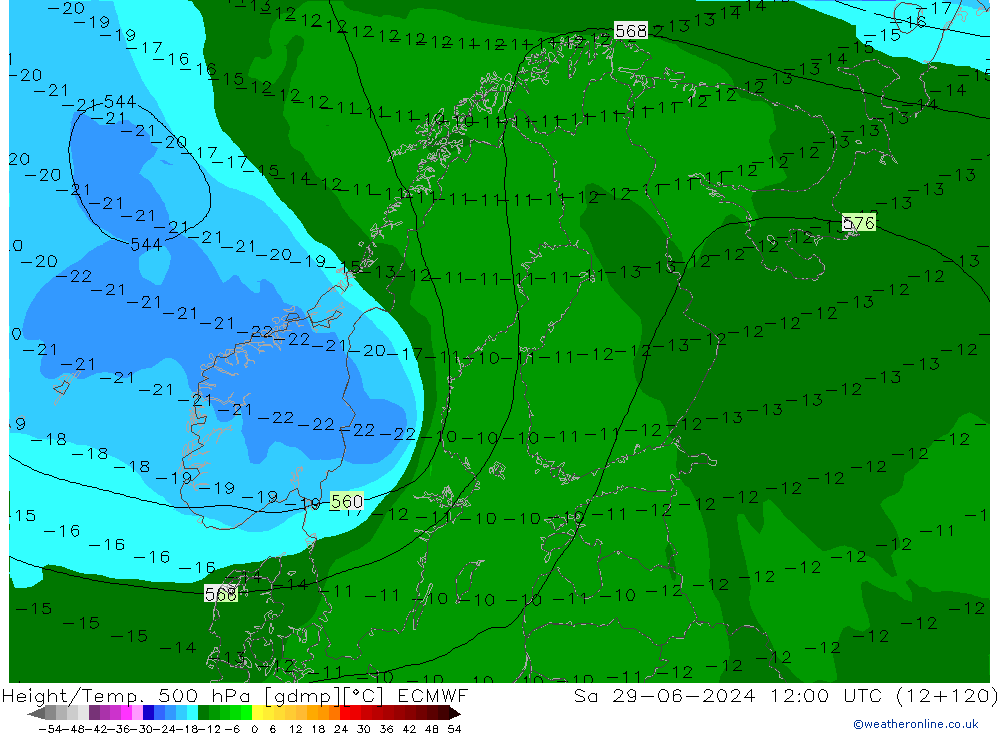 Z500/Rain (+SLP)/Z850 ECMWF sam 29.06.2024 12 UTC