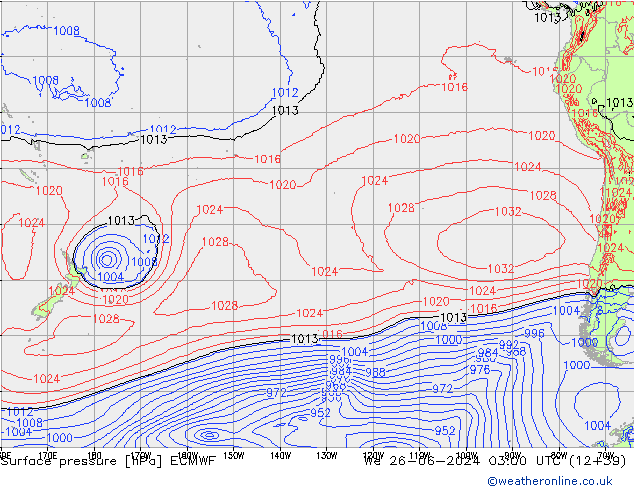 Surface pressure ECMWF We 26.06.2024 03 UTC