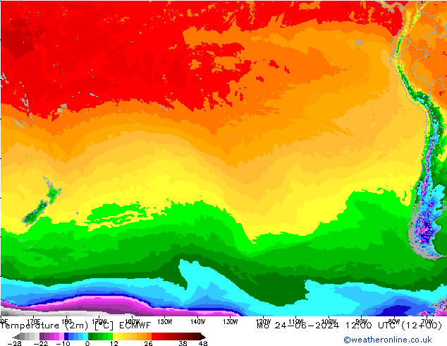 température (2m) ECMWF lun 24.06.2024 12 UTC