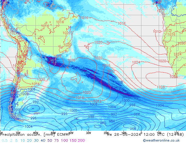 Precipitation accum. ECMWF We 26.06.2024 12 UTC