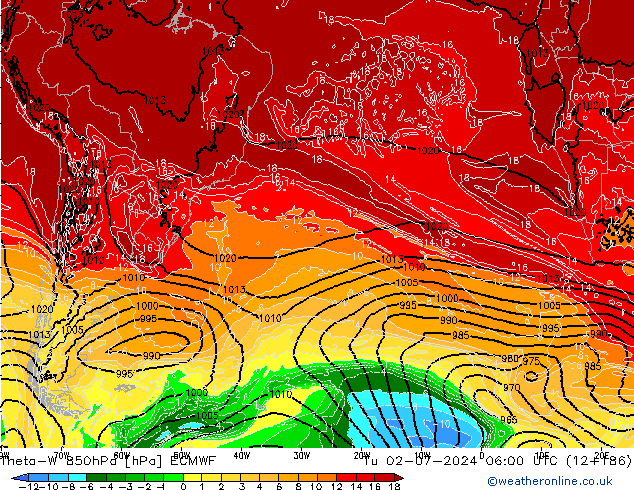 Theta-W 850hPa ECMWF Ter 02.07.2024 06 UTC