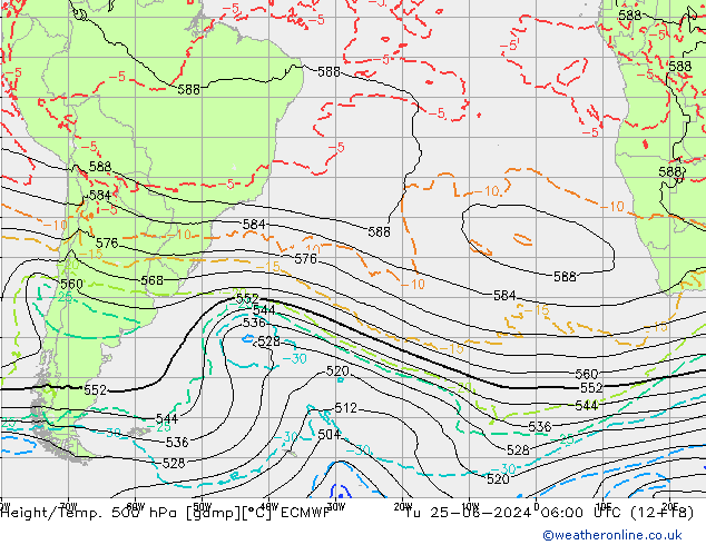 Z500/Rain (+SLP)/Z850 ECMWF Tu 25.06.2024 06 UTC