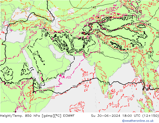 Géop./Temp. 850 hPa ECMWF dim 30.06.2024 18 UTC