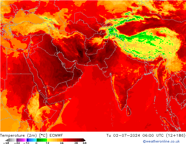Temperature (2m) ECMWF Tu 02.07.2024 06 UTC