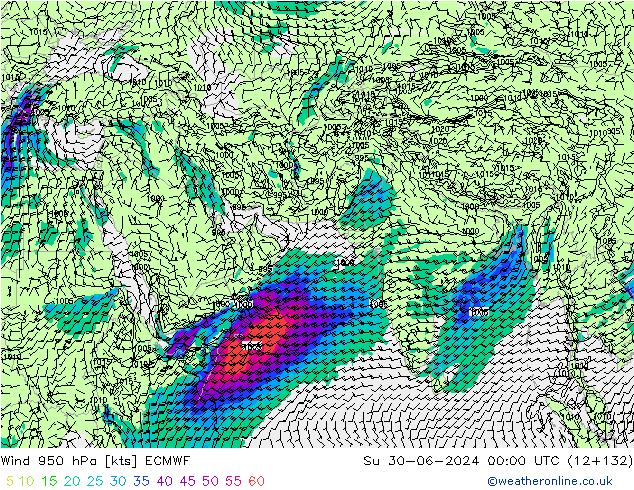 wiatr 950 hPa ECMWF nie. 30.06.2024 00 UTC