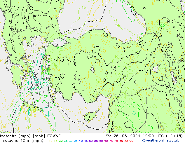 Izotacha (mph) ECMWF śro. 26.06.2024 12 UTC