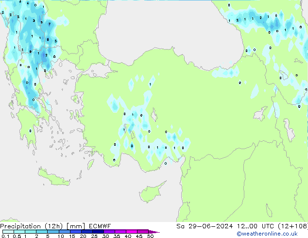 Precipitation (12h) ECMWF Sa 29.06.2024 00 UTC