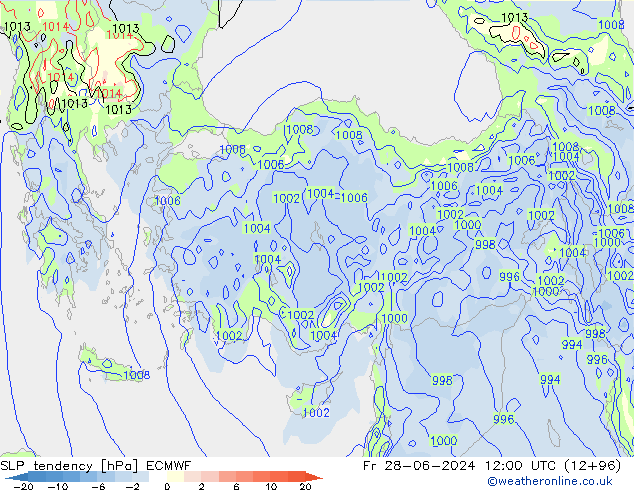 Tendenza di Pressione ECMWF ven 28.06.2024 12 UTC