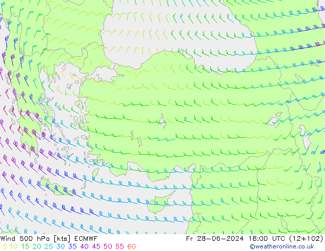 Vento 500 hPa ECMWF ven 28.06.2024 18 UTC