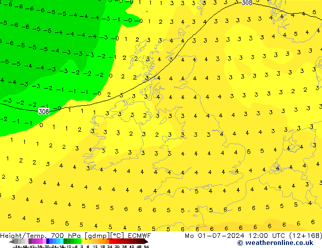 Yükseklik/Sıc. 700 hPa ECMWF Pzt 01.07.2024 12 UTC