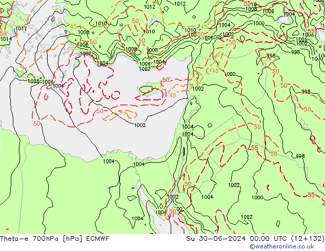 Theta-e 700hPa ECMWF dim 30.06.2024 00 UTC