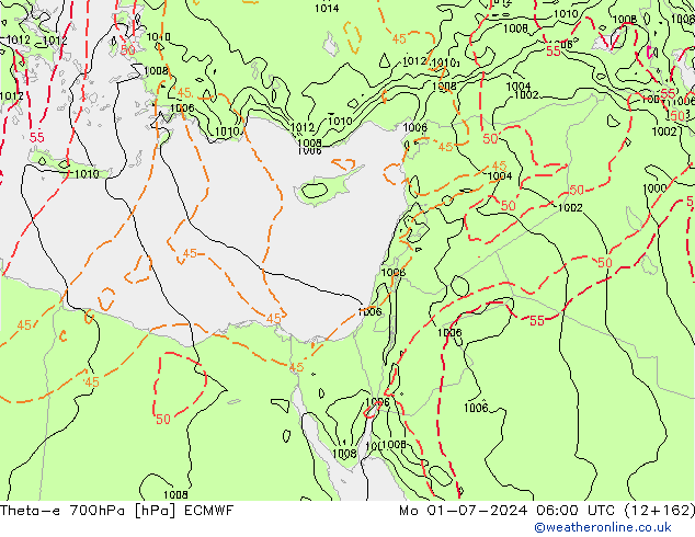 Theta-e 700hPa ECMWF Mo 01.07.2024 06 UTC