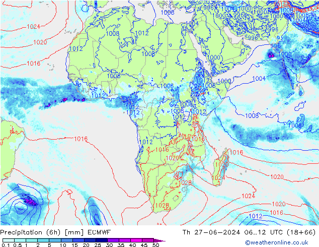 Z500/Rain (+SLP)/Z850 ECMWF Do 27.06.2024 12 UTC