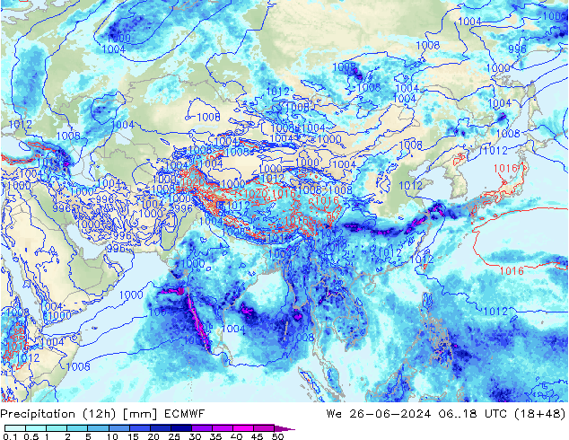 Precipitation (12h) ECMWF St 26.06.2024 18 UTC