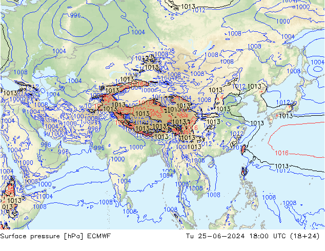 Presión superficial ECMWF mar 25.06.2024 18 UTC