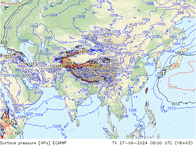 Surface pressure ECMWF Th 27.06.2024 09 UTC