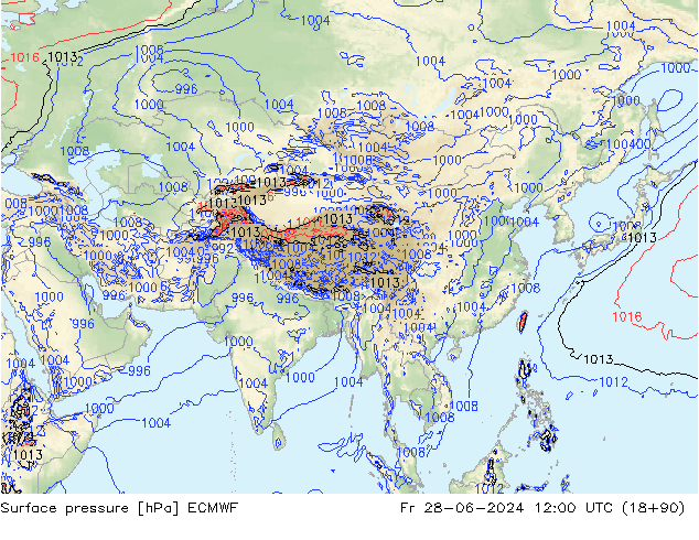 Presión superficial ECMWF vie 28.06.2024 12 UTC