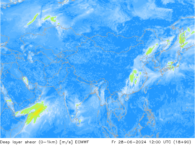 Deep layer shear (0-1km) ECMWF Cu 28.06.2024 12 UTC