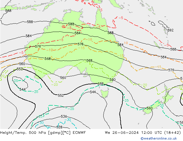 Z500/Yağmur (+YB)/Z850 ECMWF Çar 26.06.2024 12 UTC