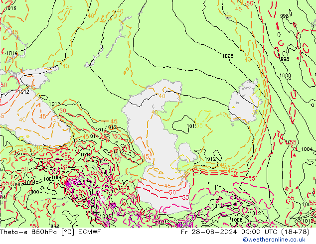 Theta-e 850hPa ECMWF Fr 28.06.2024 00 UTC