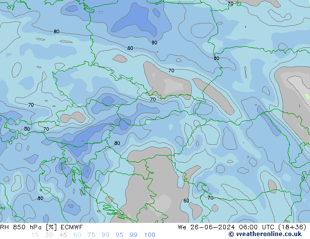 RH 850 hPa ECMWF mer 26.06.2024 06 UTC