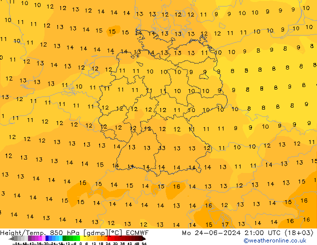 Hoogte/Temp. 850 hPa ECMWF ma 24.06.2024 21 UTC