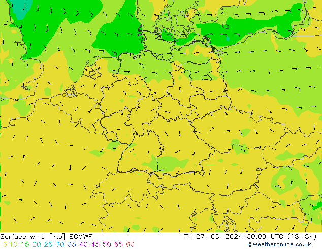 Surface wind ECMWF Th 27.06.2024 00 UTC