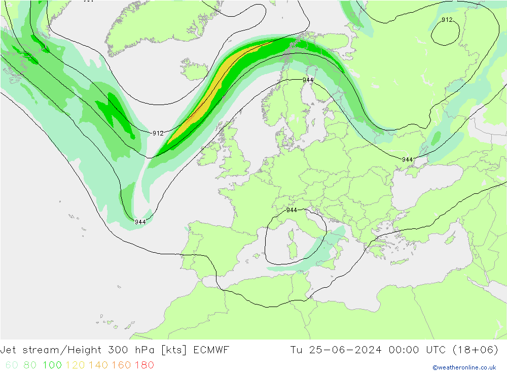 高速氣流 ECMWF 星期二 25.06.2024 00 UTC