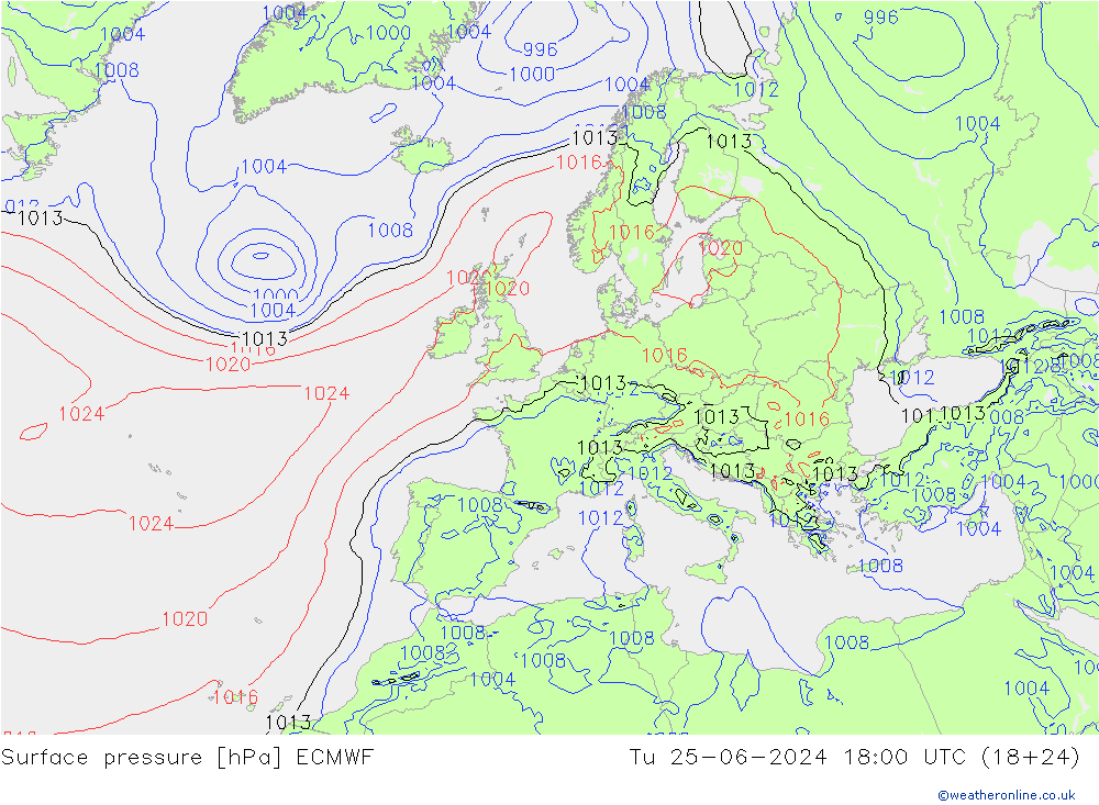 Presión superficial ECMWF mar 25.06.2024 18 UTC