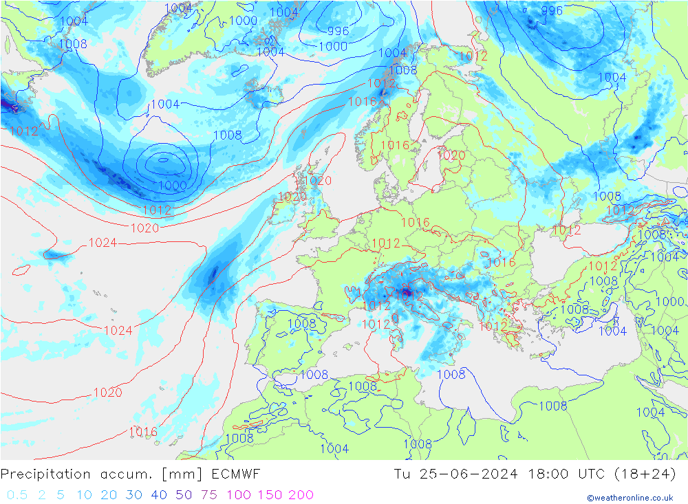 Nied. akkumuliert ECMWF Di 25.06.2024 18 UTC