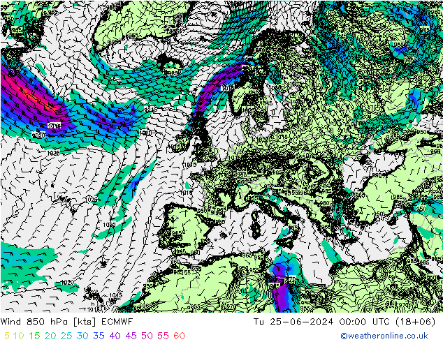 Wind 850 hPa ECMWF di 25.06.2024 00 UTC