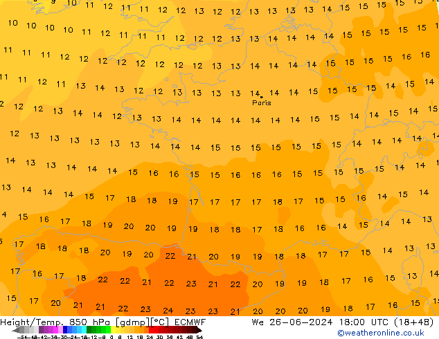 Z500/Yağmur (+YB)/Z850 ECMWF Çar 26.06.2024 18 UTC