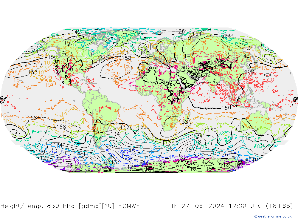 Height/Temp. 850 hPa ECMWF Th 27.06.2024 12 UTC