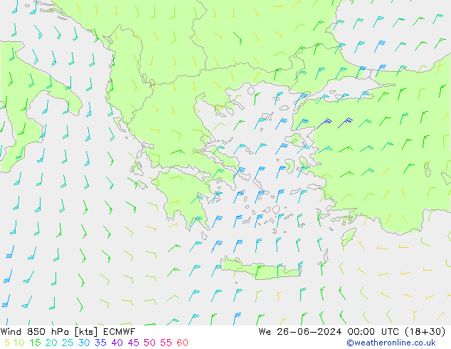 Vento 850 hPa ECMWF mer 26.06.2024 00 UTC