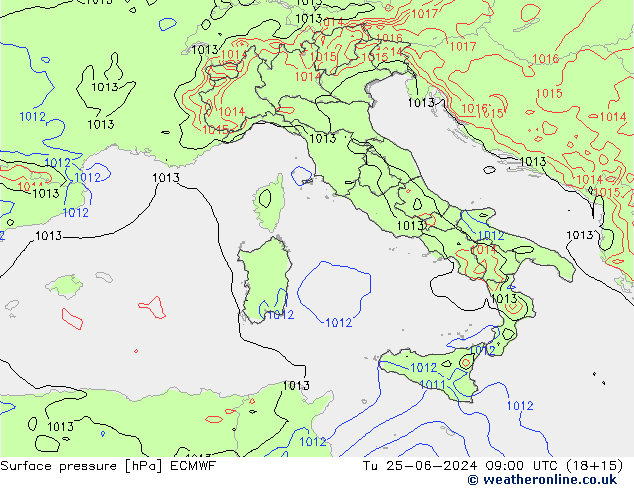 Yer basıncı ECMWF Sa 25.06.2024 09 UTC