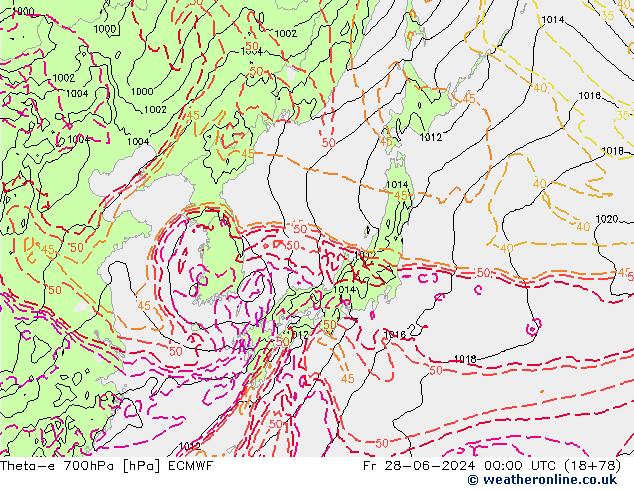 Theta-e 700hPa ECMWF pt. 28.06.2024 00 UTC