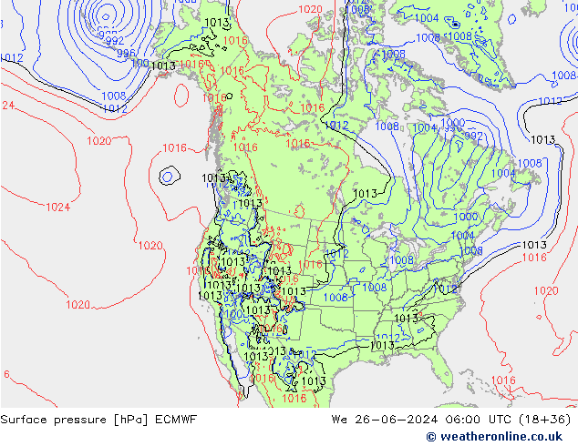 Yer basıncı ECMWF Çar 26.06.2024 06 UTC