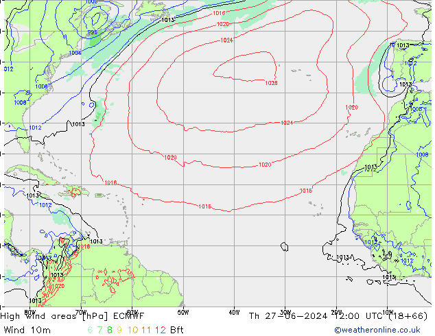 High wind areas ECMWF Th 27.06.2024 12 UTC