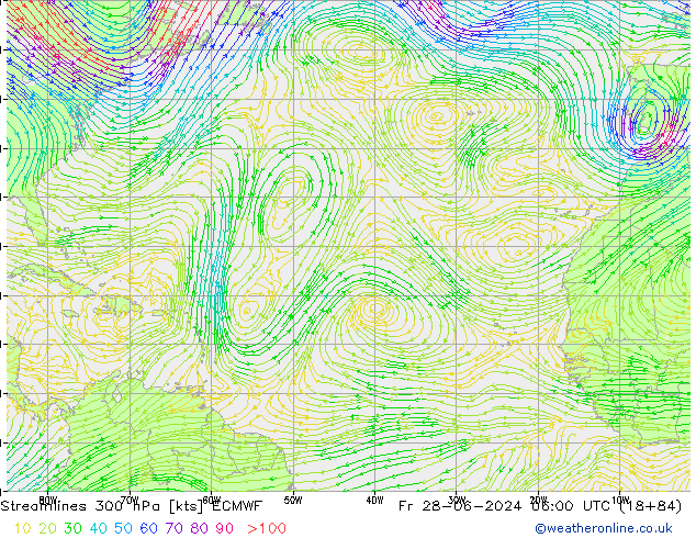 Stromlinien 300 hPa ECMWF Fr 28.06.2024 06 UTC